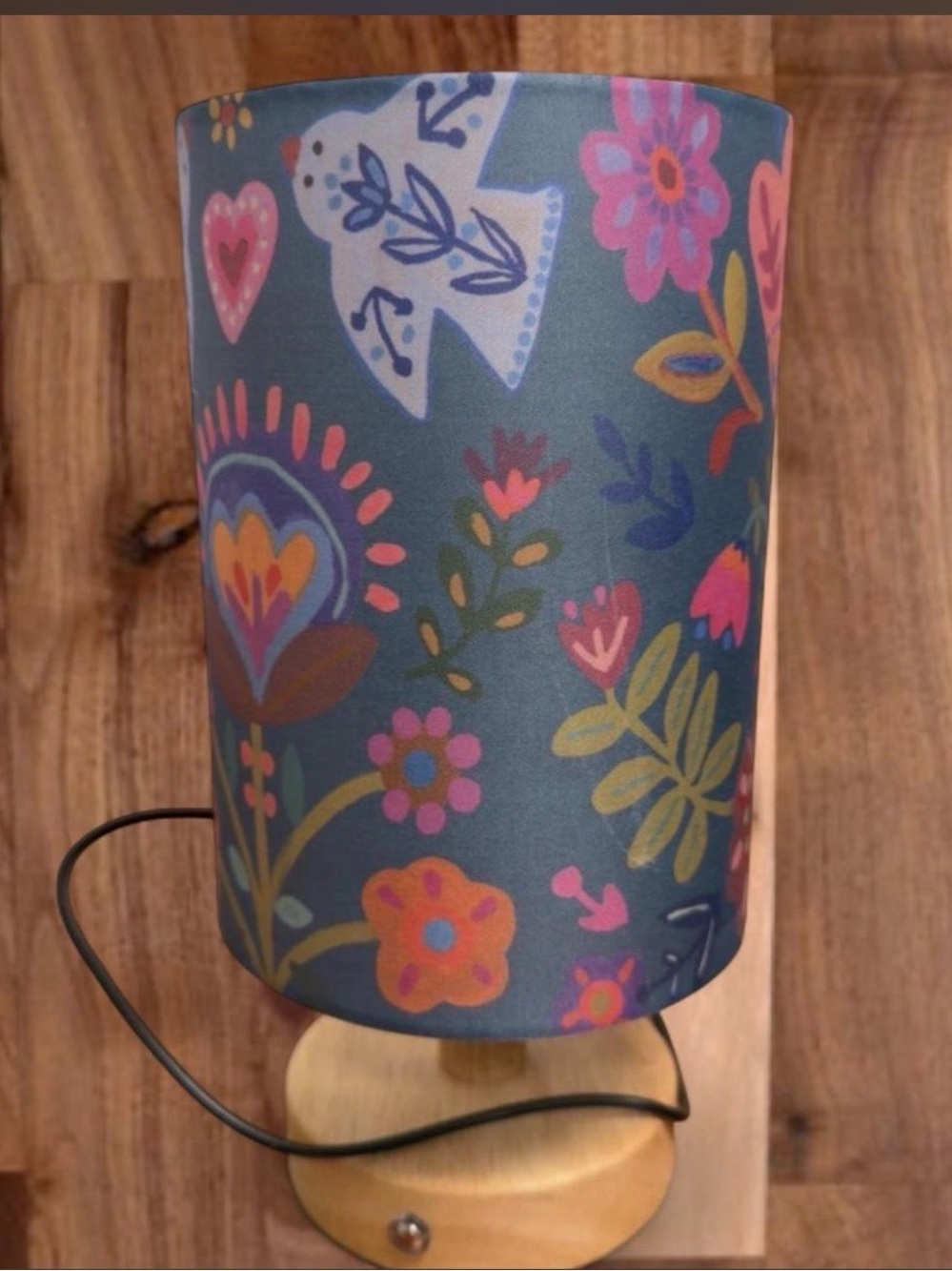 NATURAL LIFE Navy Floral & Bird Accent Touch Button Lamp